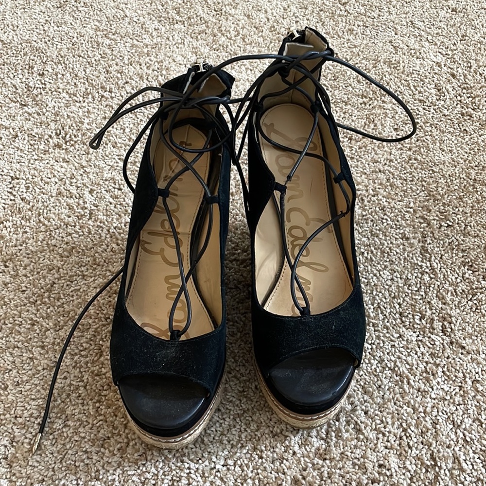 Black suede Sam Edelman wedges - Picture 2 of 6